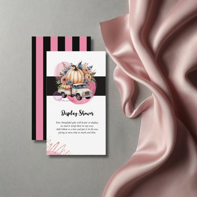 Pumpkin Black Pink Floral Truck Baby Shower Enclosure Card (Creator Uploaded)