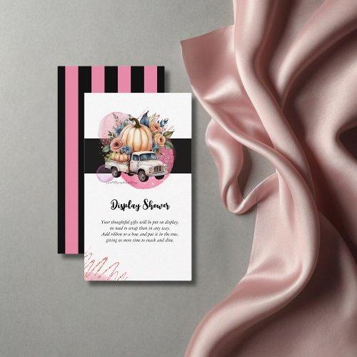 Pumpkin Black Pink Floral Truck Baby Shower Enclosure Card