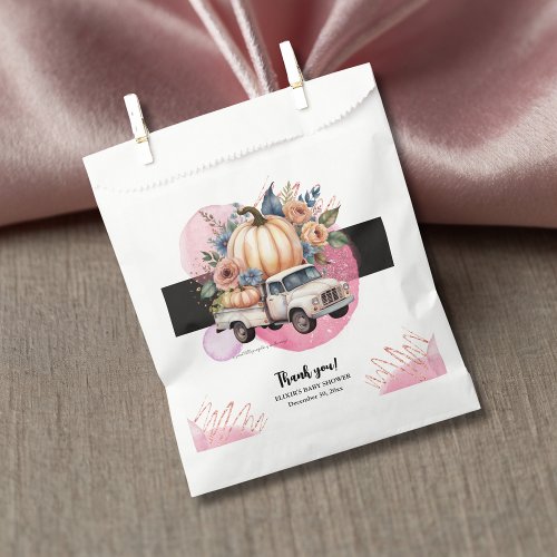 Pumpkin Black Pink Floral Truck Baby Shower Favor Bag