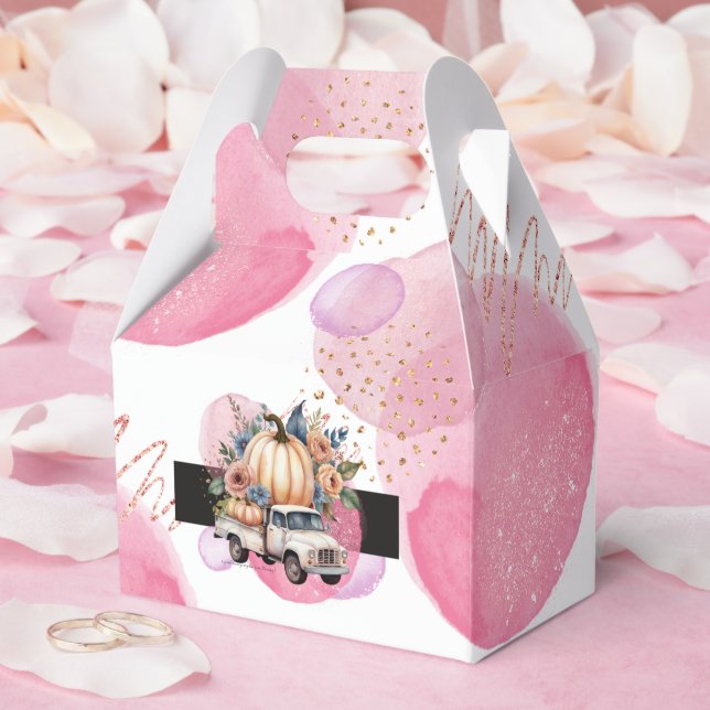 Pumpkin Black Pink Floral Truck Baby Shower Favor Boxes (Wedding)