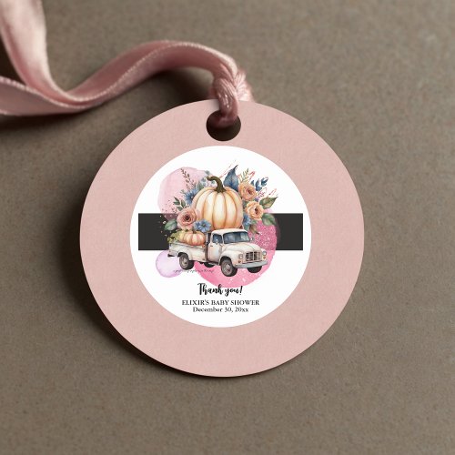 Pumpkin Black Pink Floral Truck Baby Shower Favor Tags