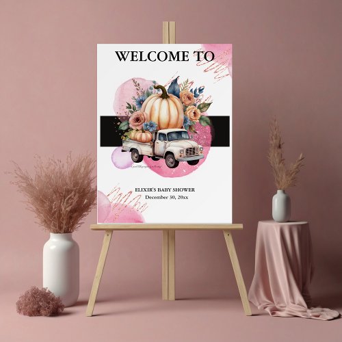 Pumpkin Black Pink Floral Truck Baby Shower Foam Board