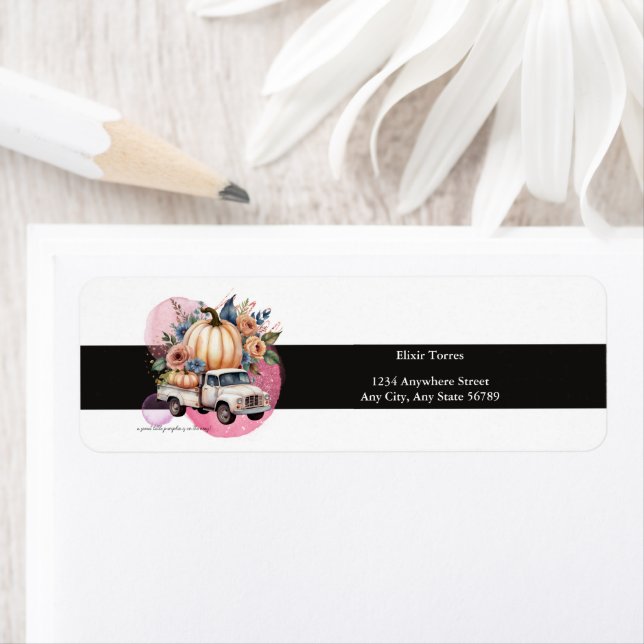 Pumpkin Black Pink Floral Truck Baby Shower Game Label (Insitu)