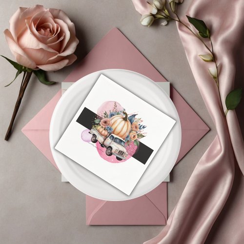 Pumpkin Black Pink Floral Truck Baby Shower Napkins