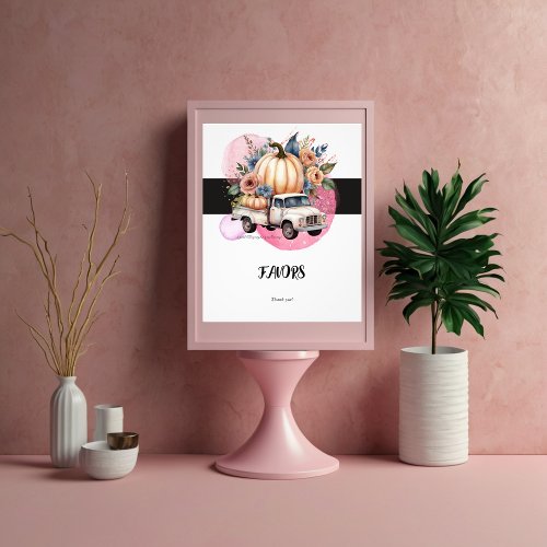 Pumpkin Black Pink Floral Truck Baby Shower Photo Print