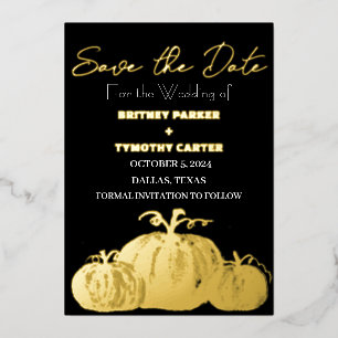 Pumpkin Black Rustic Photo QR Code Wedding Foil Invitation