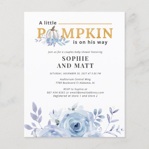 Pumpkin Blue Botanical Boys Baby Shower Invitation Flyer