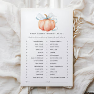 Pumpkin Blue Bow Baby Shower Activity Games