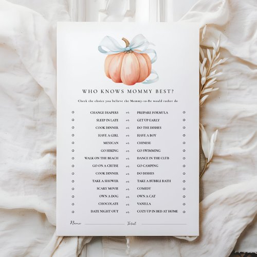 Pumpkin Blue Bow Baby Shower Activity Games