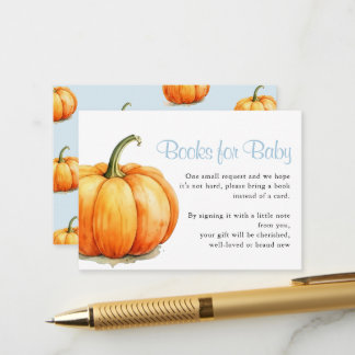Pumpkin Blue Bow Baby Shower Books for Baby Enclosure Card