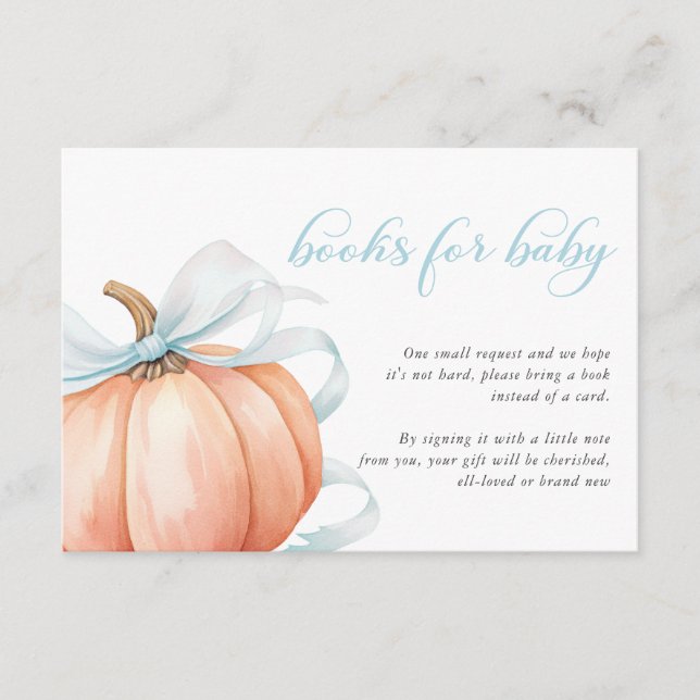 Pumpkin Blue Bow Baby Shower Books for Baby Enclosure Card (Front)