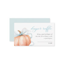 Pumpkin Blue Bow Baby Shower Diaper Raffle  Enclosure Card