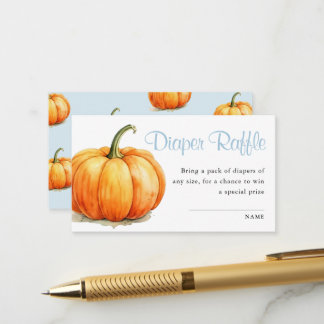 Pumpkin Blue Bow Baby Shower Diaper Raffle Enclosure Card