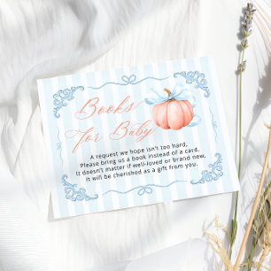 Pumpkin Blue Bow Boy Baby Shower Book Request Enclosure Card