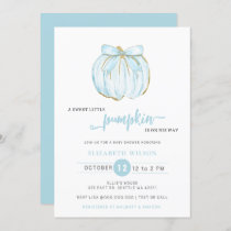 Pumpkin Blue Bow Boy Baby Shower Invitation