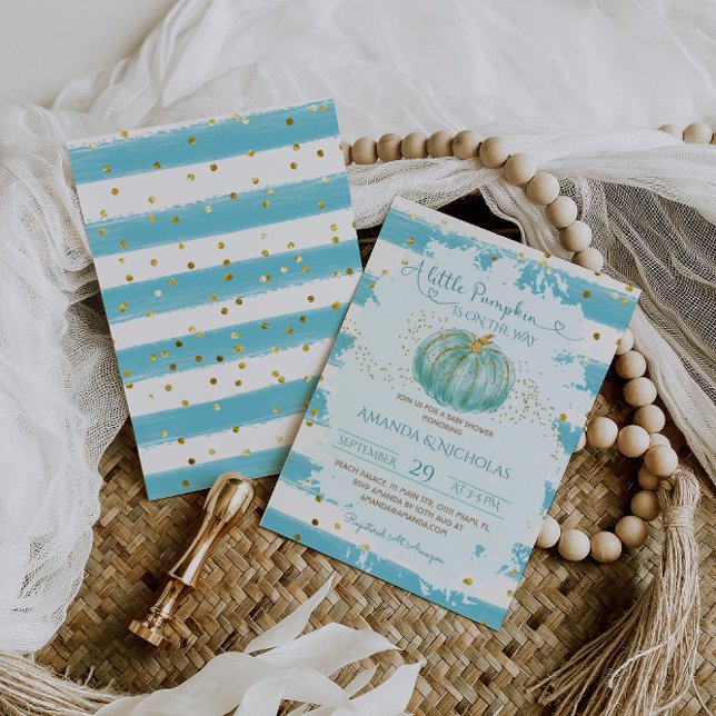 Pumpkin Blue Boy Baby Shower Invitation (Creator Uploaded)