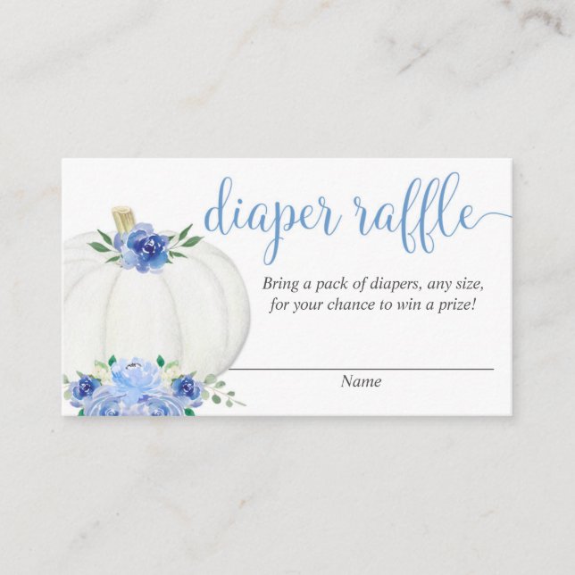 Pumpkin blue boy elegant fall diaper raffle cards (Front)