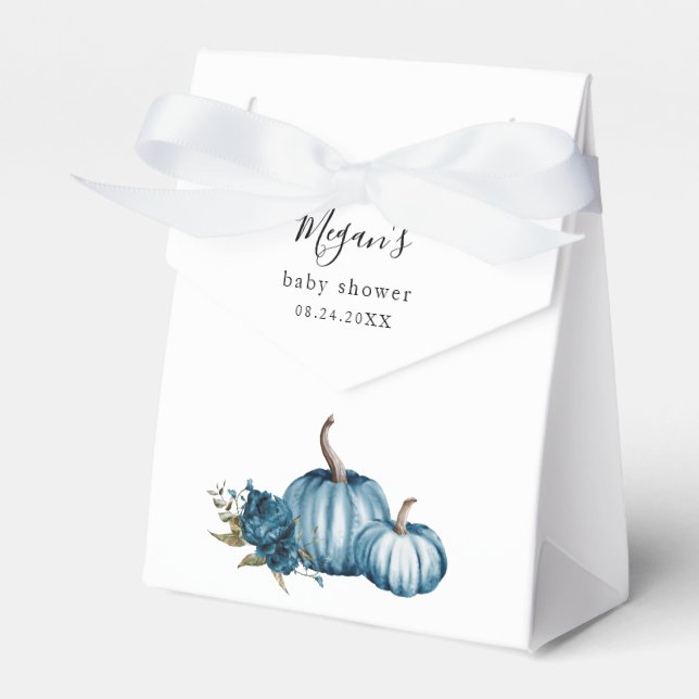 Pumpkin Blue Floral Baby Shower Favor Boxes (Front Side)