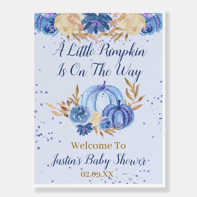  Pumpkin Blue Floral Baby Shower Foam Boards (Front)