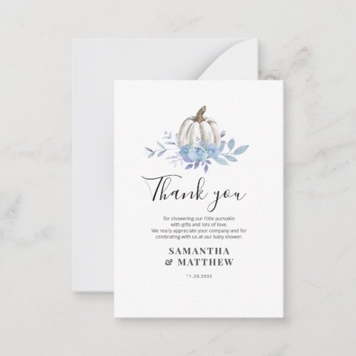 Pumpkin Blue Floral Baby Shower Thank You Note Card