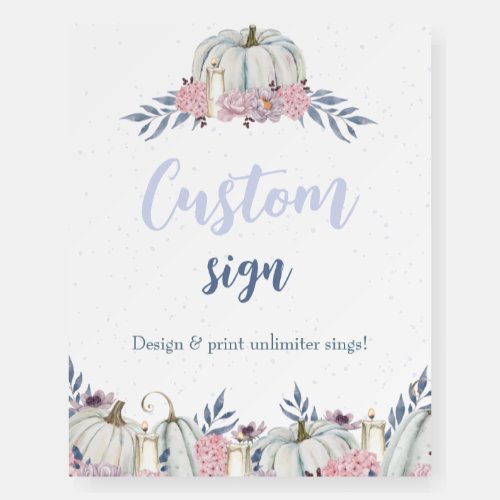 Pumpkin Blue Floral Boy Baby Shower Custom Sign