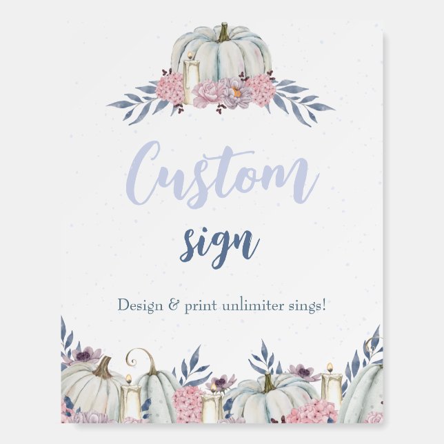 Pumpkin Blue Floral Boy Baby Shower Custom Sign (Front)