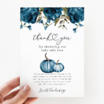 Pumpkin Blue Flower Baby Shower Thank You Card