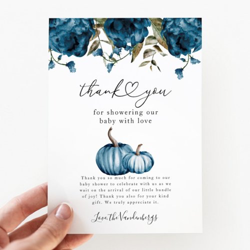 Pumpkin Blue Flower Baby Shower Thank You Card