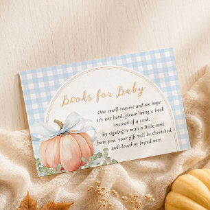 Pumpkin Blue Gingham Baby Shower Books for Baby Enclosure Card