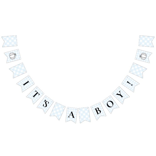 Pumpkin Blue Gingham Baby Shower Bunting Flags (All)