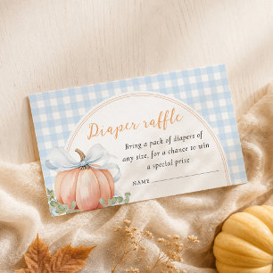 Pumpkin Blue Gingham Baby Shower Diaper Raffle Enclosure Card