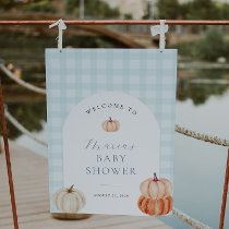 Pumpkin Blue Gingham Baby Shower Welcome Foam Board