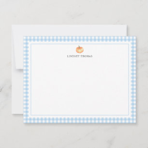 Pumpkin Blue Gingham Border Personalized Note Card