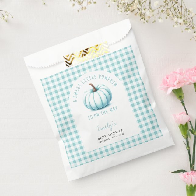 Pumpkin Blue Gingham Plaid Boy Baby Shower  Favor Bag (Sealed)