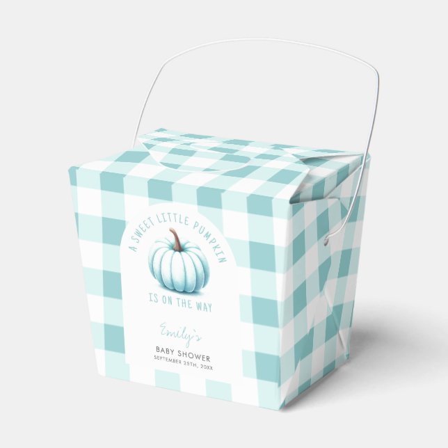 Pumpkin Blue Gingham Plaid Boy Baby Shower  Favor Boxes (Front Side)