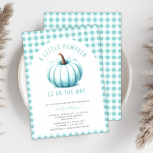 Pumpkin Blue Gingham Plaid Boy Baby Shower Invitation