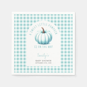 Pumpkin Blue Gingham Plaid Boy Baby Shower Napkins