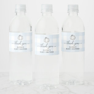 Pumpkin Blue Gingham Thank You Favor Water Bottle Label