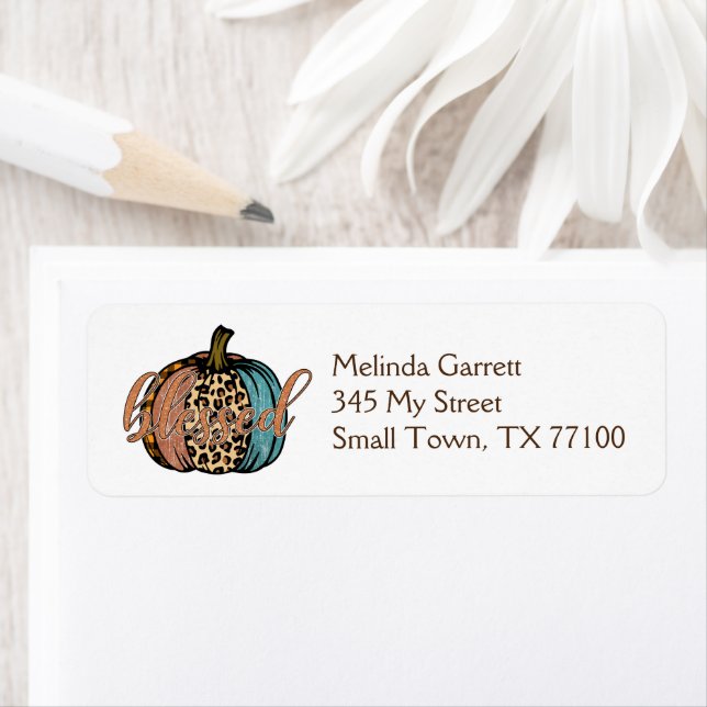 Pumpkin Blue Leopard Blessed Fall Thanksgiving Label (Insitu)