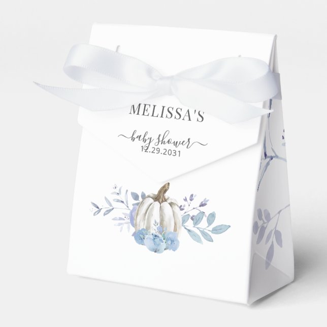 Pumpkin Blue Lilac Floral Boys Baby Shower Favor Boxes (Front Side)