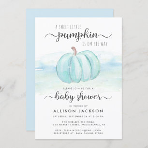 Pumpkin Blue Mint Watercolor Baby Boy Shower Invitation