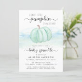 Pumpkin Blue Mint Watercolor Baby Boy Sprinkle Invitation (Standing Front)