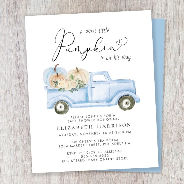 Pumpkin Blue Truck Baby Boy Shower Invitation (Creator Uploaded)