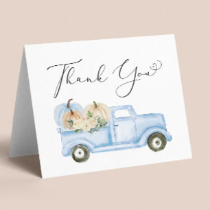 Pumpkin Blue Truck Baby Boy Shower Letterpress Thank You Card