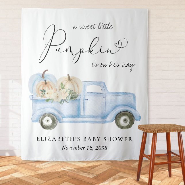 Pumpkin Blue Truck Baby Boy Shower Photo Backdrop (Creator Uploaded)