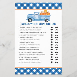 Pumpkin blue truck Baby Guess Who Baby Shower Game Flyer