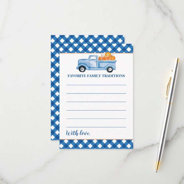 Pumpkin Blue Truck Baby Shower Family Traditions RSVP Card (Front/Back In Situ)