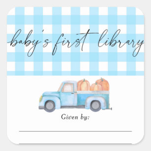 Pumpkin blue truck - Baby's first library Square Sticker