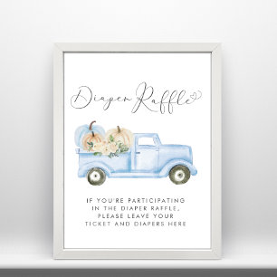 Pumpkin Blue Truck Diaper Raffle Baby Boy Shower Poster
