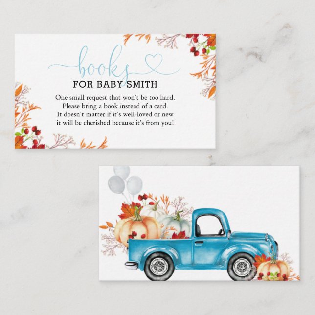 Pumpkin Blue Truck Fall Baby shower Books for Baby Enclosure Card (Front/Back)